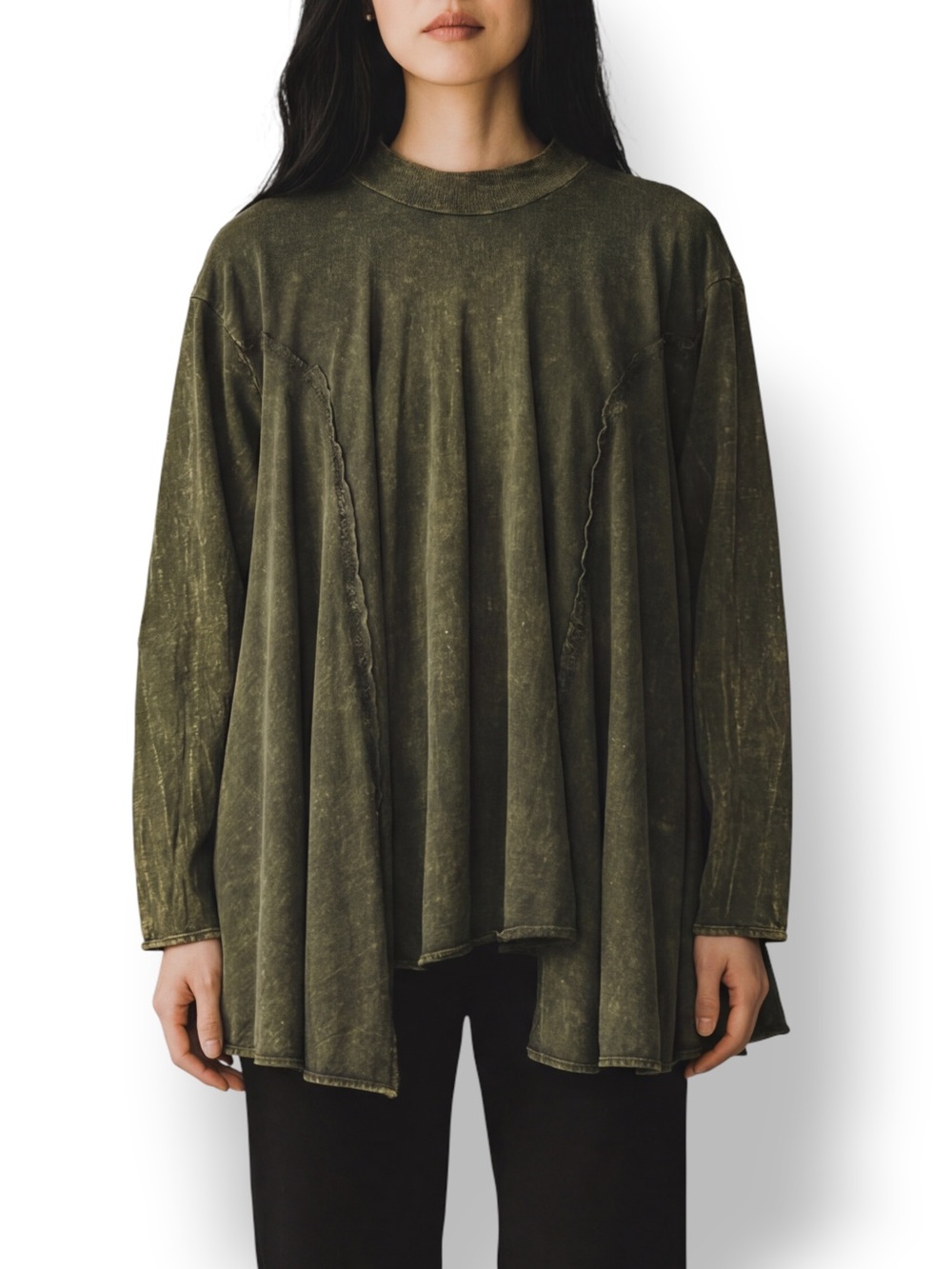4/$20 Altar’d State Olive Mineral Wash Mock Neck Tunic Top Oversized Small